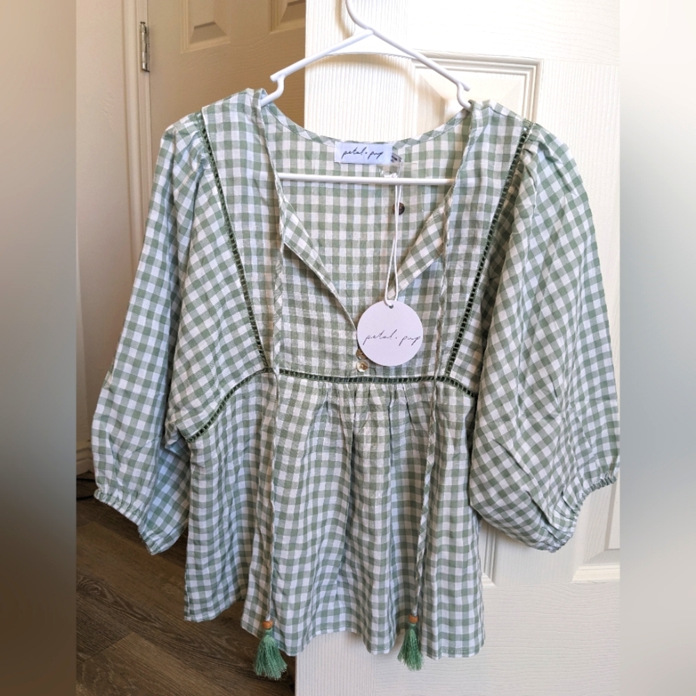 Green plaid blouse